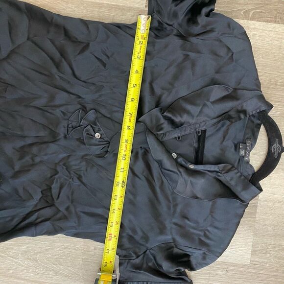 Theory Ebina Black Satin Silk/Spandex Ruffle Blouse Shirt, Sz Large, MP $295 - Picture 4 of 8